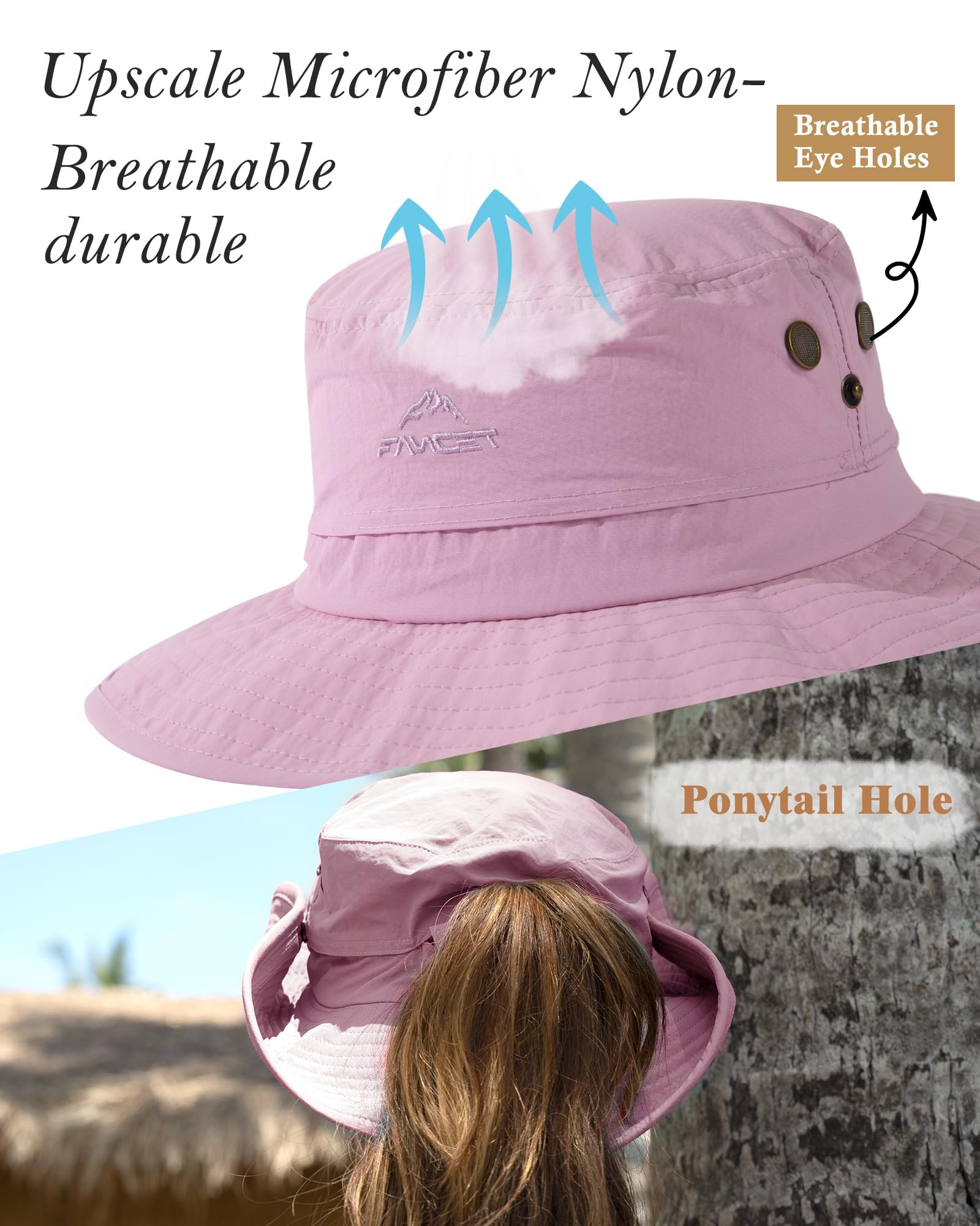 TOP-EX Sombrero de sol UPF 50 para mujer, ala ancha, protección UV, impermeable, sombrero de safari, plegable, para caminar, pescar, con agujero para cola de caballo