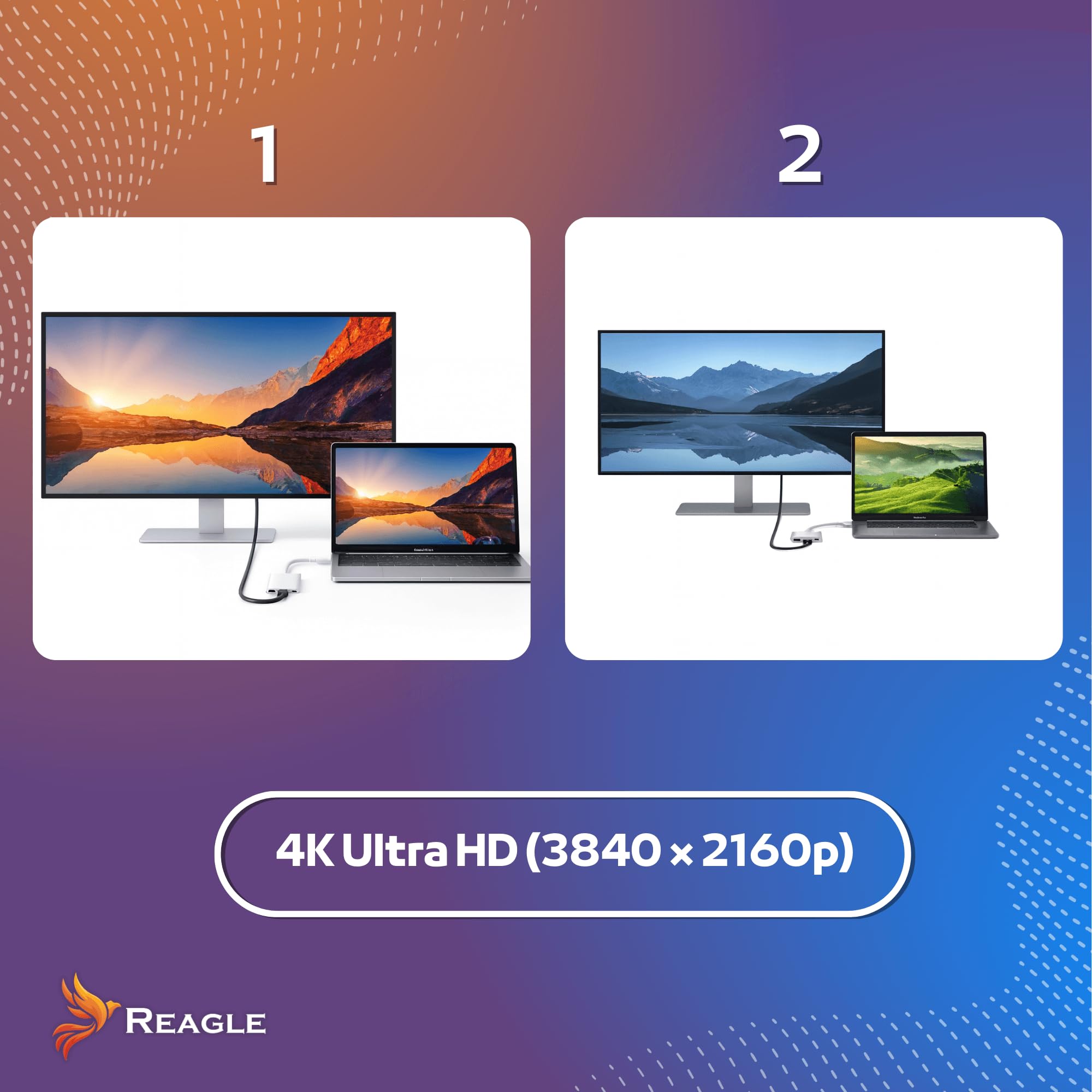 Reagle Adapter USB-C HDMI 4K60Hz z USB-A i PD 100W, Wyjście Wideo Ultra HD 4K do TV Monitor Projektor USB-C do HDMI Kompatybilny z DP Alt Mode MHL dla Laptopów i Smartfonów