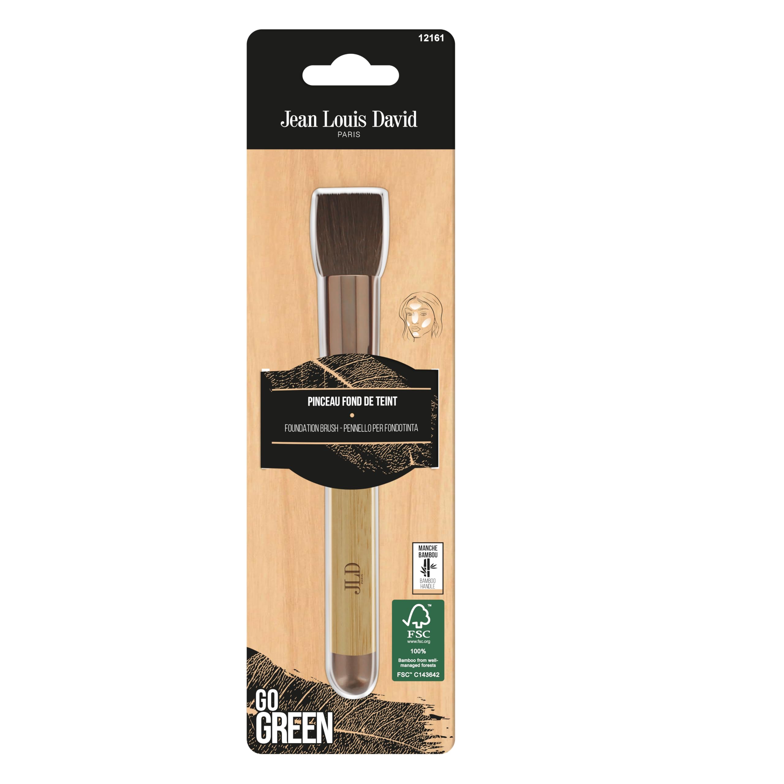 Jean Louis David - Go Green Collection - Foundation Brush - Makeup - Vegan Bristles 100% Synthetic - FSC Certified Bamboo Handle - Image 2