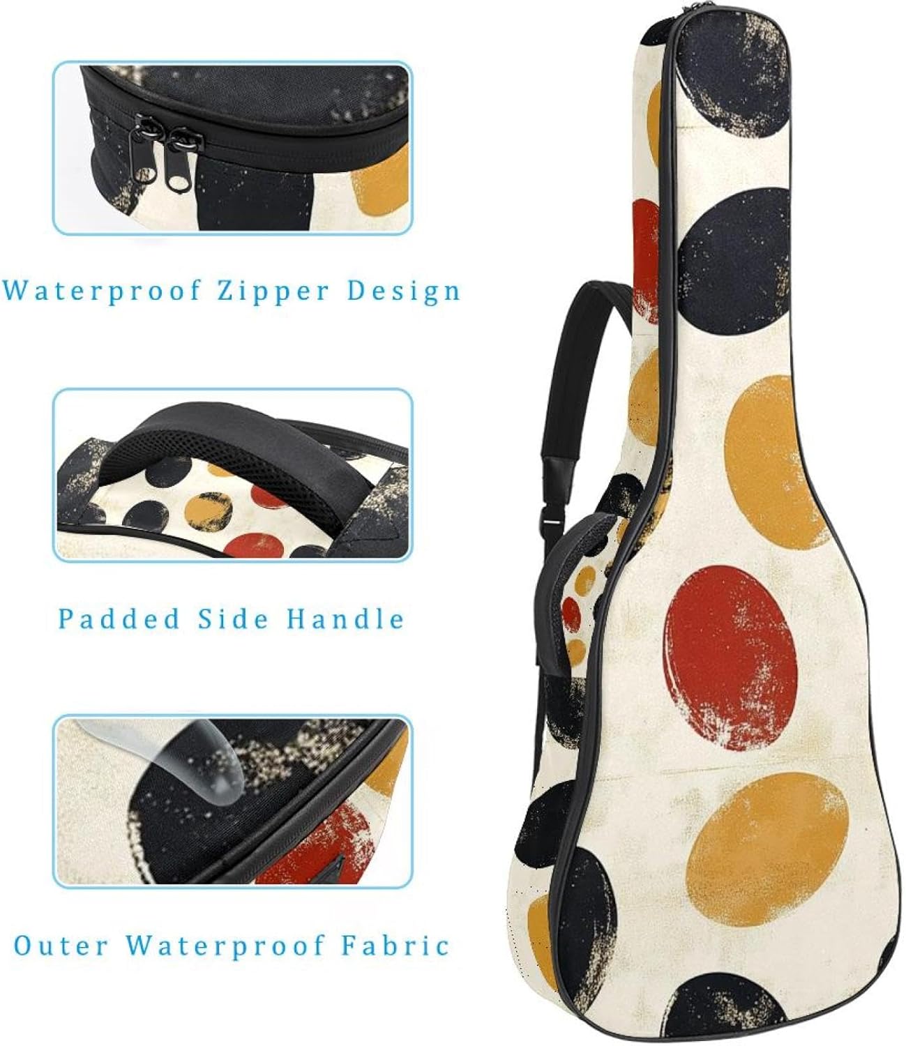 Acoustic Guitar Gig Bag 10mm Thick Padding, Soft Waterproof Guitar Case with Adjustable Backpack Straps for 40-42 Inch Guitar, Art Colorful Abstract Old Rugby Ball