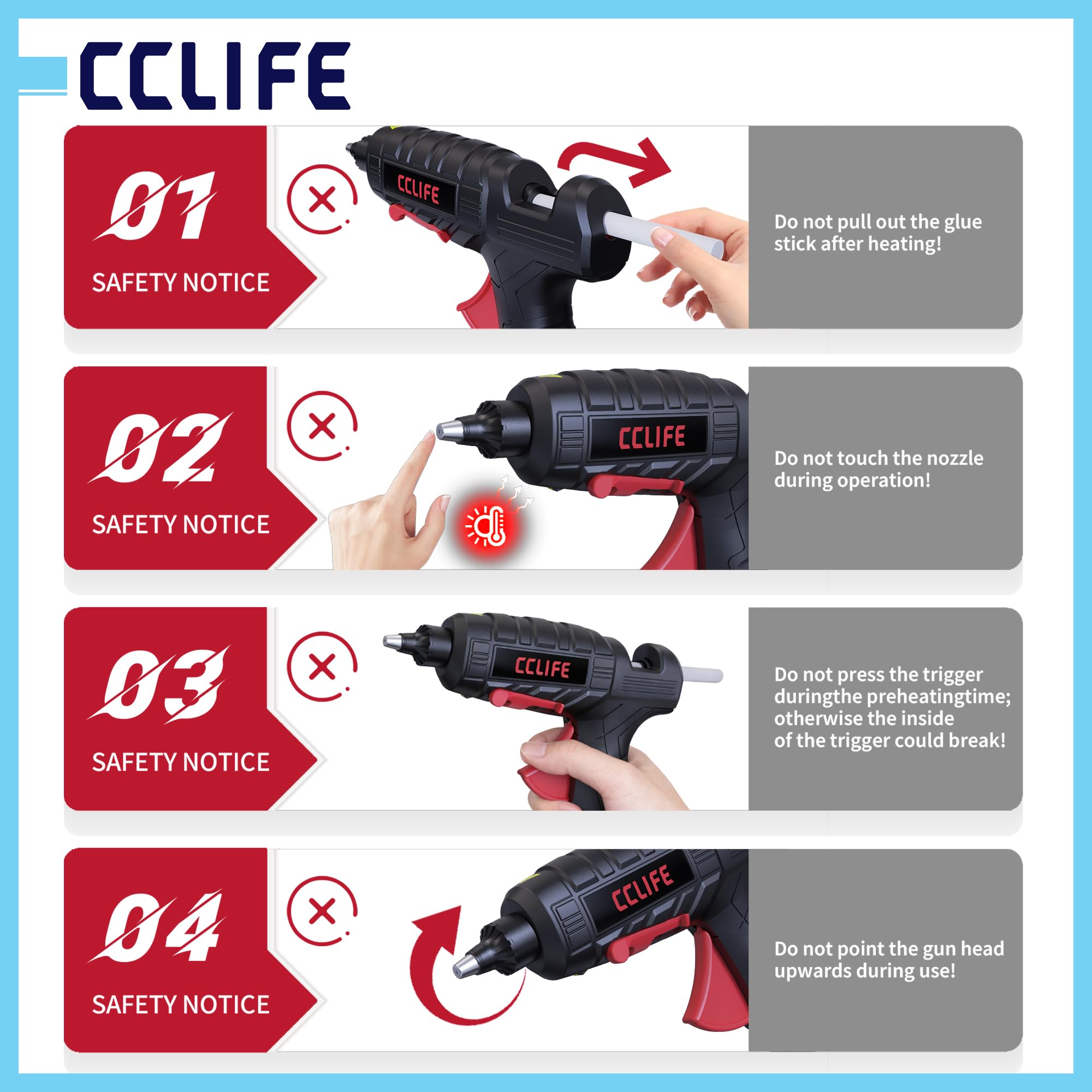 CCLIFE Pistola de pegamento caliente, 100 W, 30 barras de pegamento caliente | Válvula de goteo plegable, calentamiento de 3-5 minutos, 10-16 g/min, madera/plástico, cartón, bricolaje
