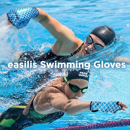 Miniatura 4 de Guantes acuáticos de natación para mujeres y hombres, guantes de agua con resistencia de malla para natación y aeróbic acuático, diseño de escamas
