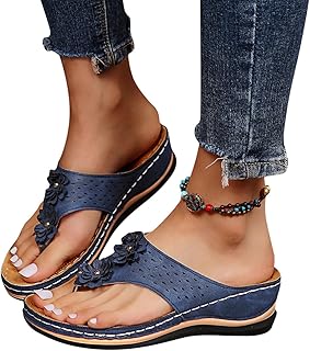 cooki Sandals for Women Dressy Summer, Women's Wedge Flip Flops Sandals Arch Support Flat Slipper Casual Beach Thong Sandals
