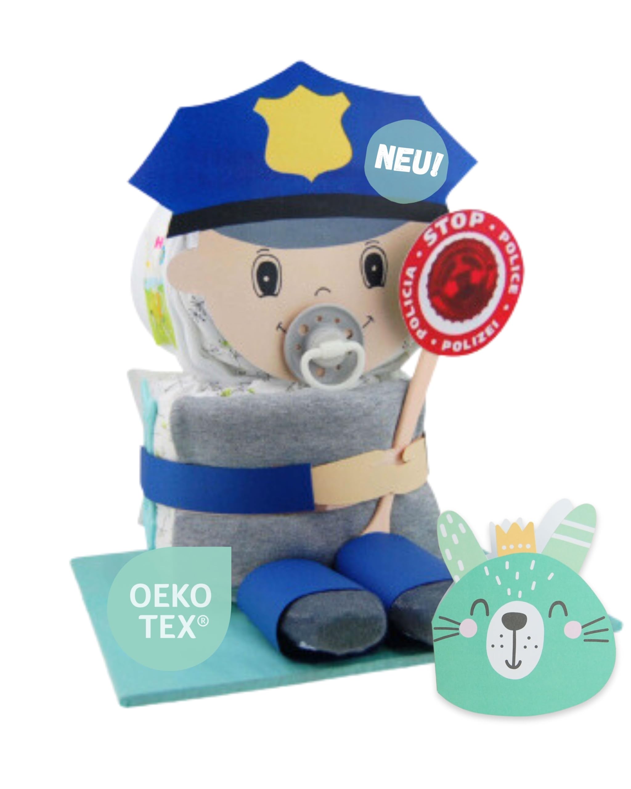 Windelpolizist Neutral [Überraschunseffekt] - Geschenk zur Geburt - Babyparty - Pullerparty - Punkelparty - Jetzt Geburtsgeschenk Torte bestellen