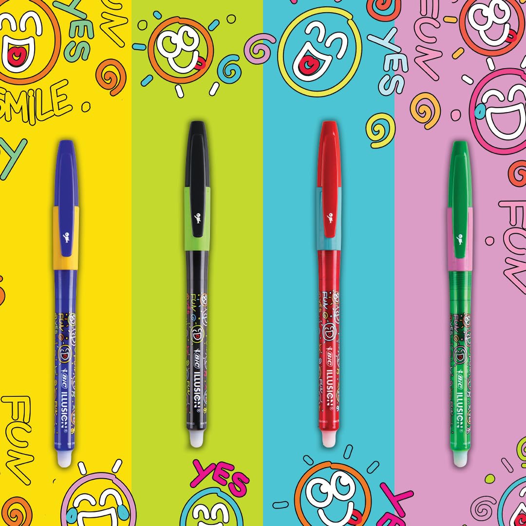 BIC Illusion Bolígrafos Borrables y Recargables de Punta Media (0,7 mm) - Tinta Negra, Caja de 12