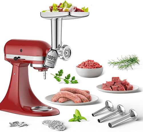 Accesorios de acero inoxidable para molinillo de alimentos para batidoras de pie KitchenAid, incluyendo relleno de salchichas, acero inoxidable,