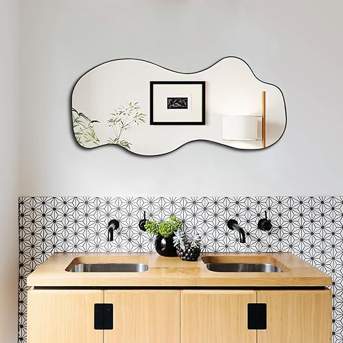 Miniatura 2 de POZINO Espejo irregular, espejo asimétrico grande, 47.2 x 21.6 pulgadas, sin marco, espejos de pared abstractos decorativos, modernos espejos de