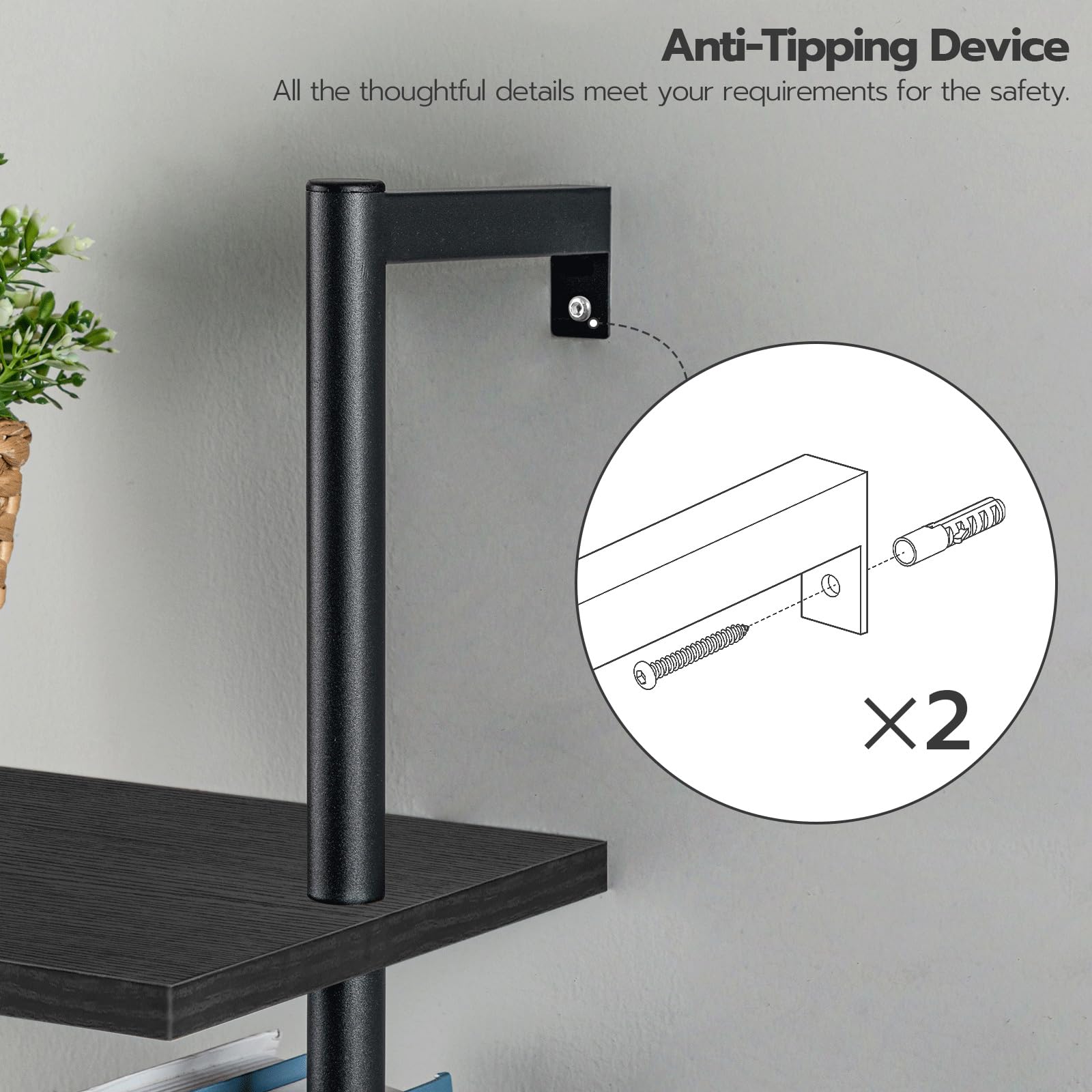 HOOBRO DIY Ladder Shelf, 6-Tier Wooden Wall Mounted Bookshelf, Narrow Bookcase, Display Shelf, Storage Rack, Plant Stand, for Living Room, Bedroom, Study, Balcony, Black BB651CJ01