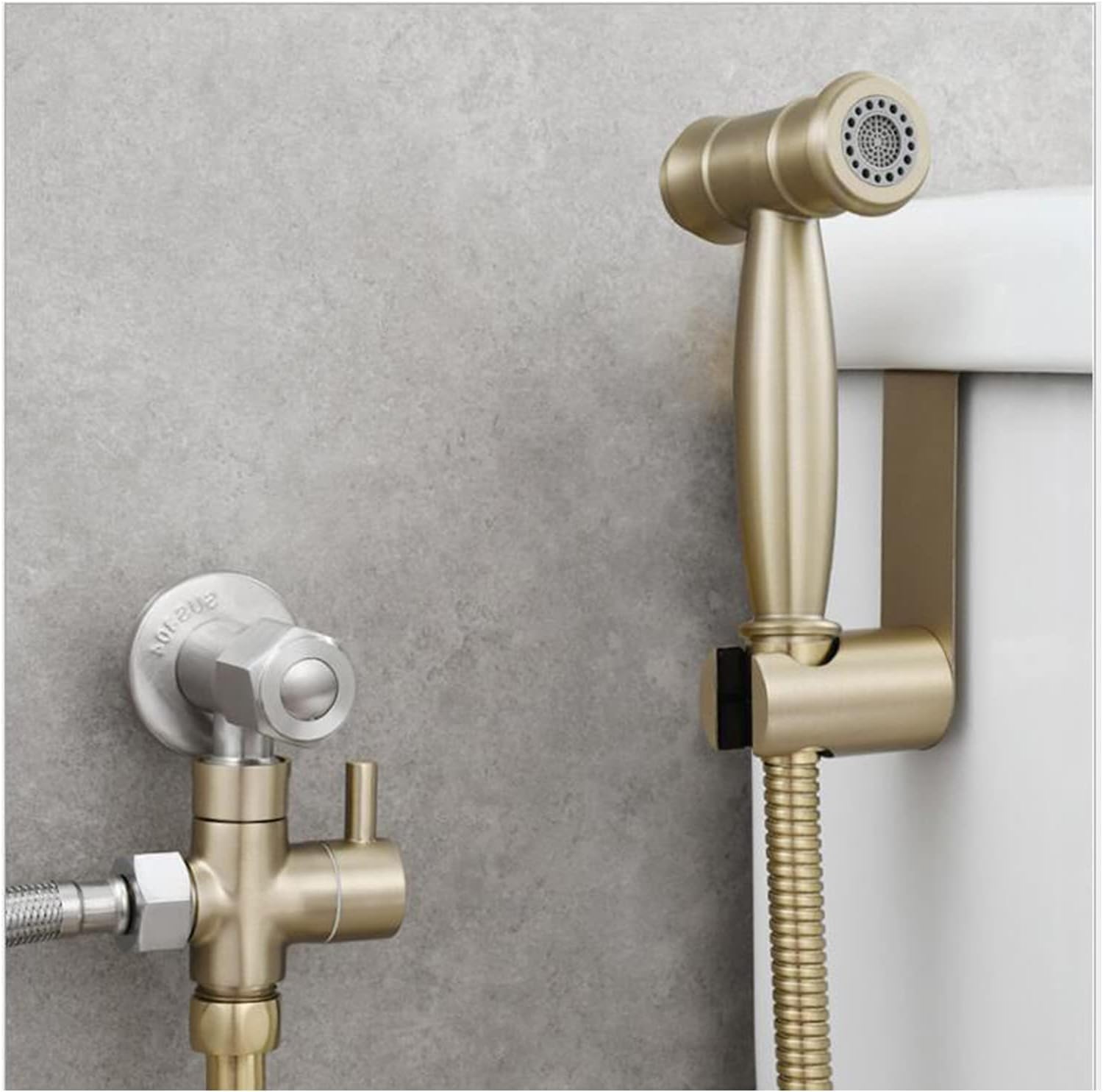 Antique Toilet Shower Kit Handheld Bidet Sprayer Stainless Steel Hand Shower Bidet Sprayer for Daily Personal Hygiene, Cleaning Care(Brushed Gold)