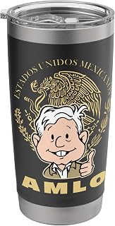 AMLO President With Mexican Escudo Nacional Amlito Cartoon Stainless Steel Insulated Tumbler