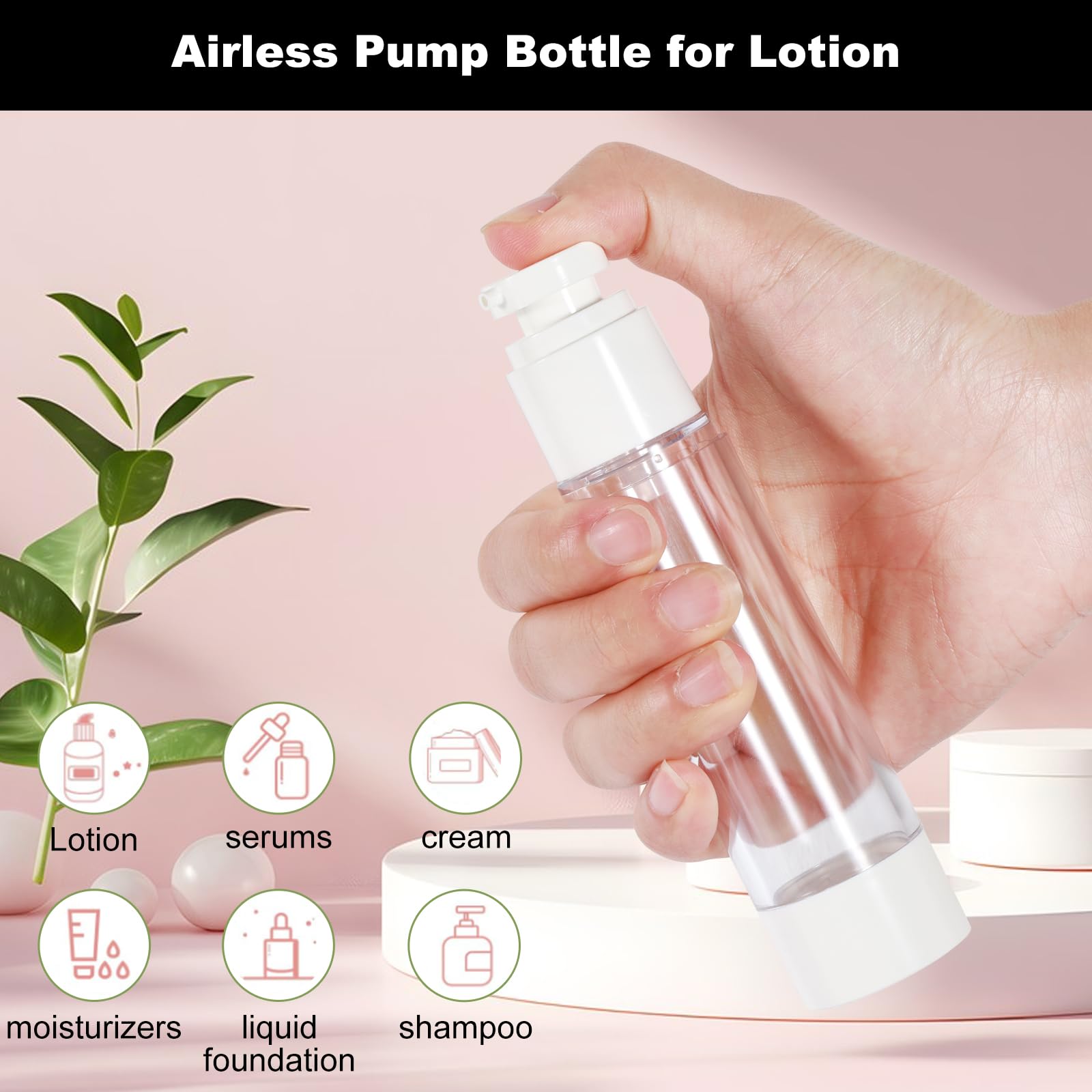 6 Pezzi 50ml Airless Porta Crema Pump, Airless Contenitore Crema Pump, Dispenser per Crema, Dispenser Cosmetico da Riempire, Bottiglie da Viaggio per Lozione, Fondotinta, Olio essenziale