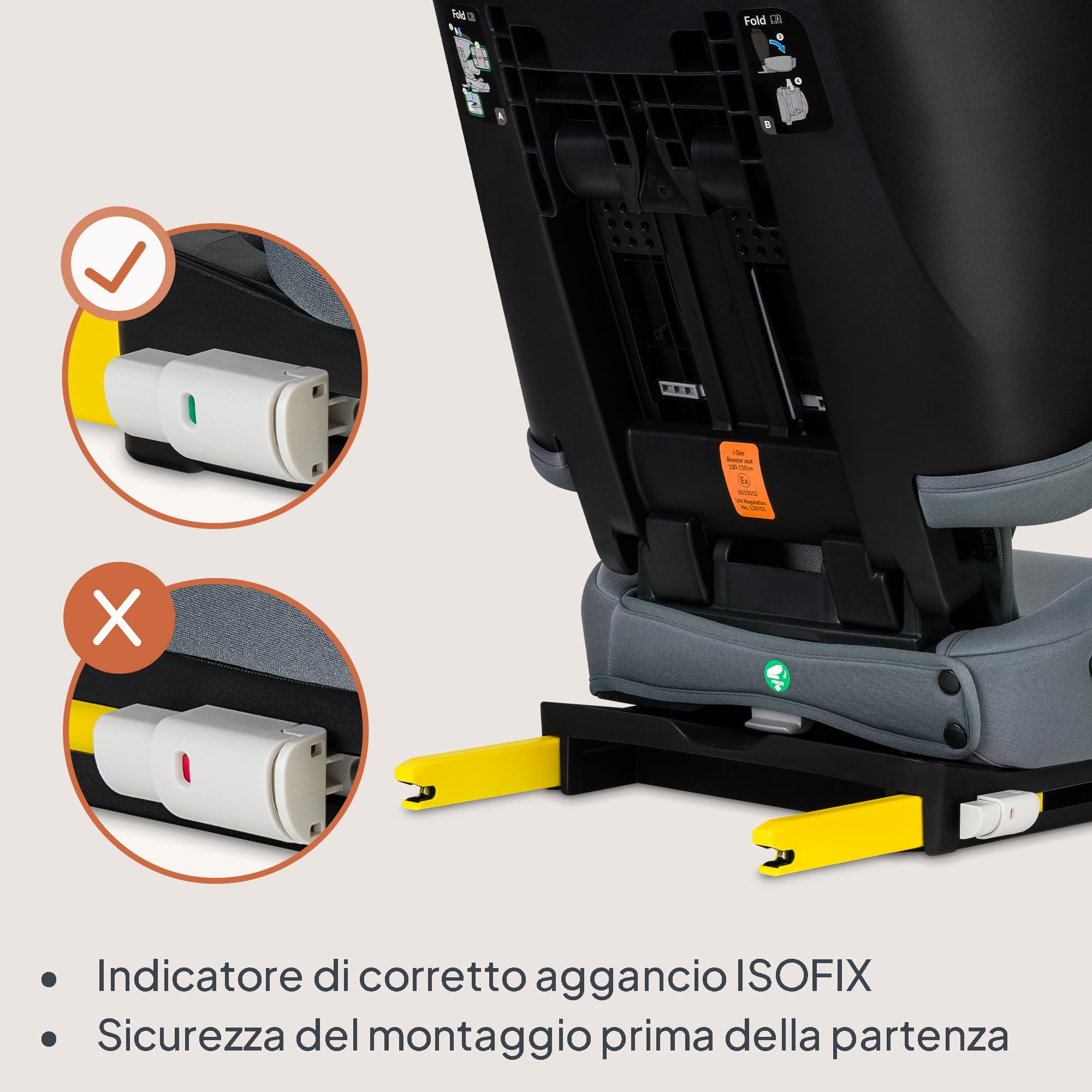 Lionelo Seggiolino Auto Pieghevole ORIN I-SIZE con ISOFIX per bambini 3,5-12 Anni, Reclinabile 4 Posizioni, Poggiatesta 14 Posizioni, Sfoderabile Lavabile, Borsa e Portabicchiere, i-Size 100-150 cm