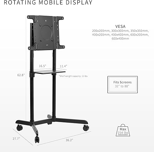 Miniatura 4 de VIVO Carrito de TV móvil premium para pantallas de 32 a 88 pulgadas de hasta 154 libras, Samsung Digital Flipchart, Microsoft Surface Hub 2S,