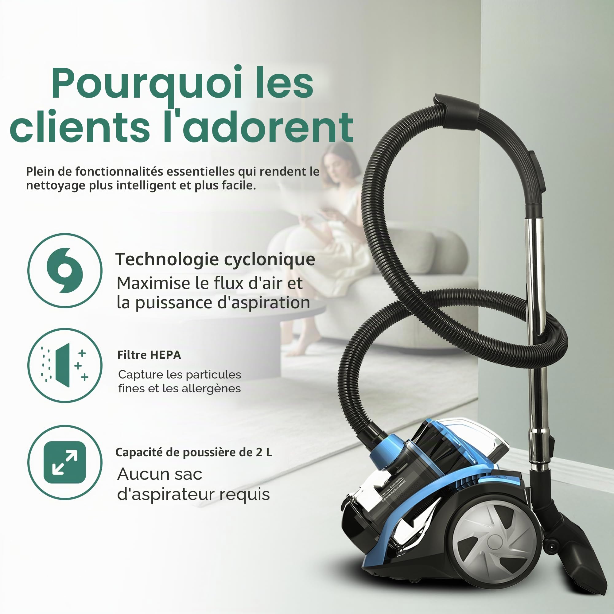 Aspirateur Cyclonique Écoologique Bleu Emerio VCE-108278.10 Zyklon-Staubsauger