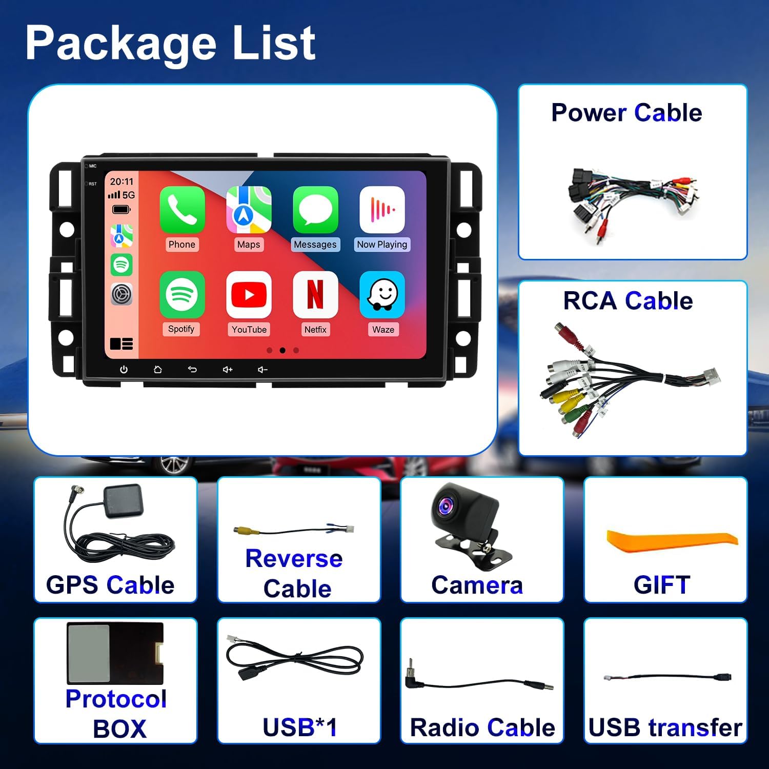 Car Radio for Chevy Chevrolet Silverado 2007–2013 GMC Sierra, Yukon Tahoe Suburban 2007–2014, Traverse 8inch Touchscreen Stereo Headunit with CarPlay Android Auto Bluetooth GPS 5GWiFi Backup Camera FM