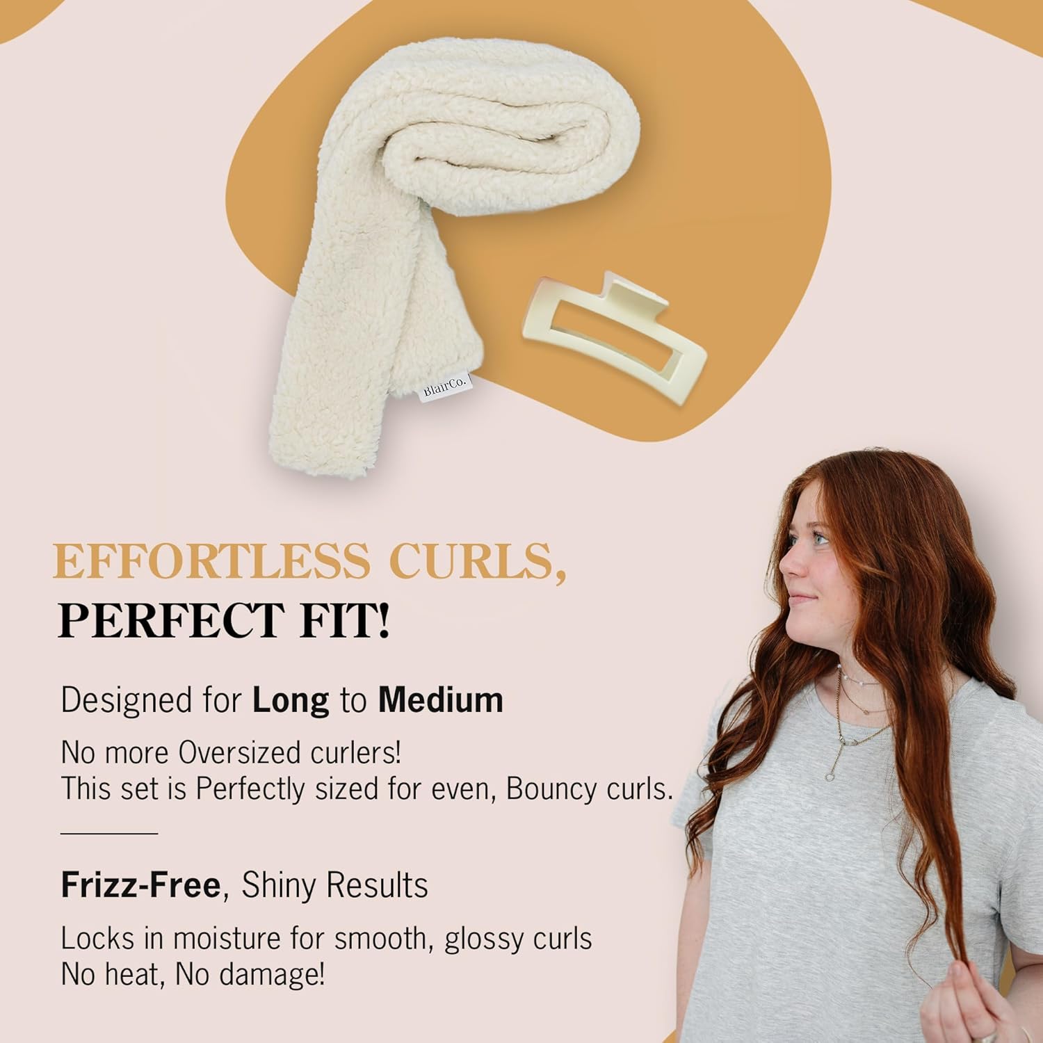 BlairCo Heatless Hair Curler Headband – Handmade Sherpa No Heat Curling Rod for Overnight Curls – Soft Curlers to Sleep in for Medium to Long Hair – Washable Heatless Curling Set – Cream