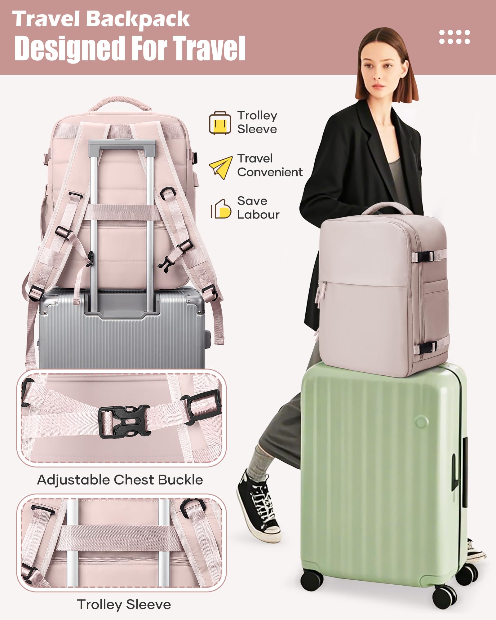 BJLFS Zaino da Viaggio con Sottovuoto Ryanair 40x30x20 Wizzair Bagaglio a mano 40x20x25 Ryanair con Pompa Borse da Cabina per Easyjet 45x36x20 con compressione sottovuoto,Zaino Casual per Laptop