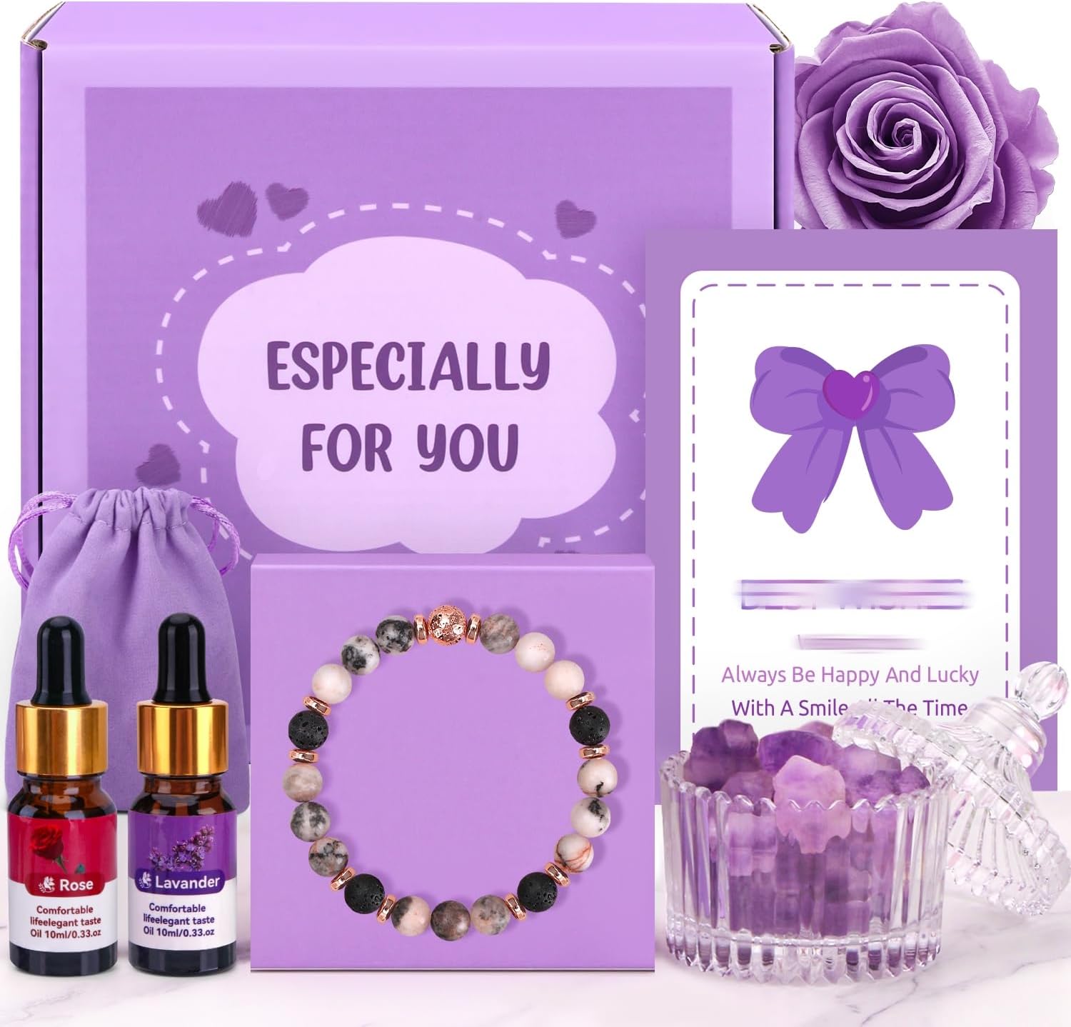 Relaxation Bracelet For Women, Birthday Gifts For Women Bracelet Gifts For Friend Birthday Presents For Her Stress Relief Present For Mum Sleep Well Anti-Anxiety Lava Rock Bracelet Set