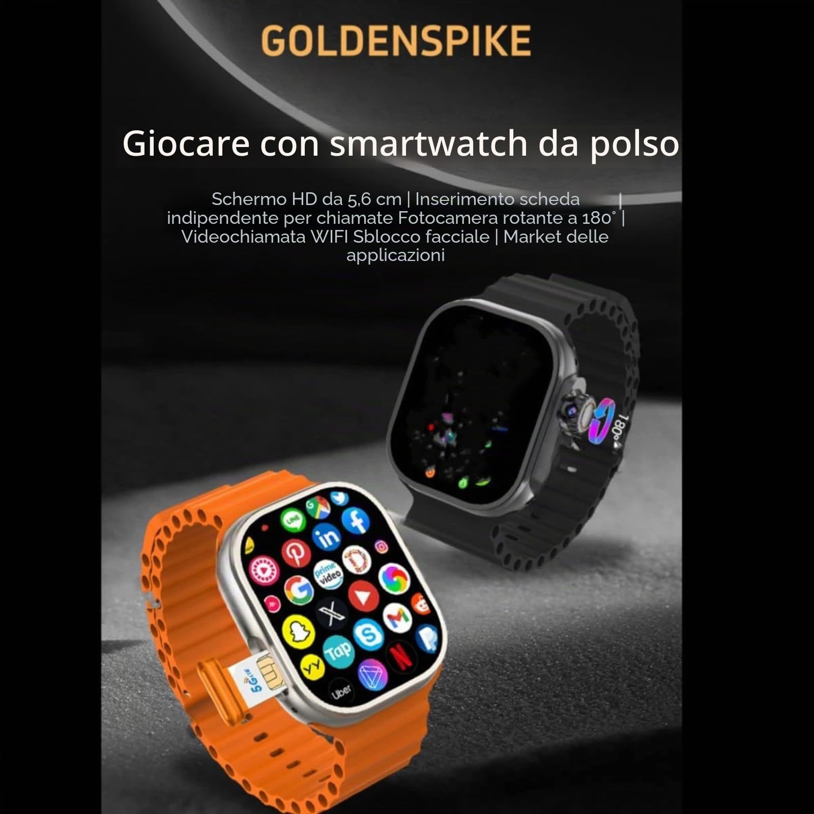 Smartwatch 4G con slot per SIM card, Smartwatch standalone con display HD da 2,2 pollici, fotocamera girevole a 180° per videochiamate, chiamate Wi-Fi, riconoscimento facciale