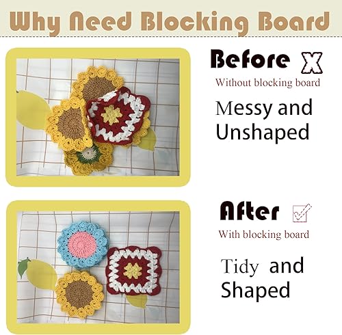 Miniatura 7 de Tabla de bloqueo de ganchillo de bambú de 11.5 pulgadas con 20 marcadores de punto de ganchillo, 5 agujas romas de costura de ojo grande y 20 pines