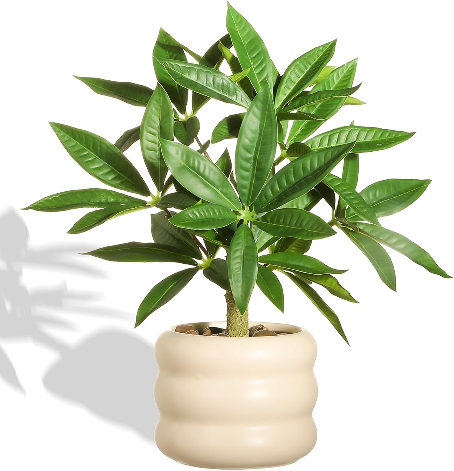LUWENER Fake Ficus Plant in Ceramic Pot, 12″ Tall Artificial Potted Plants for Home Indoor Office, Faux Ficus Plants for Table Bathroom Bedroom Decoration (Green plant Round pot)