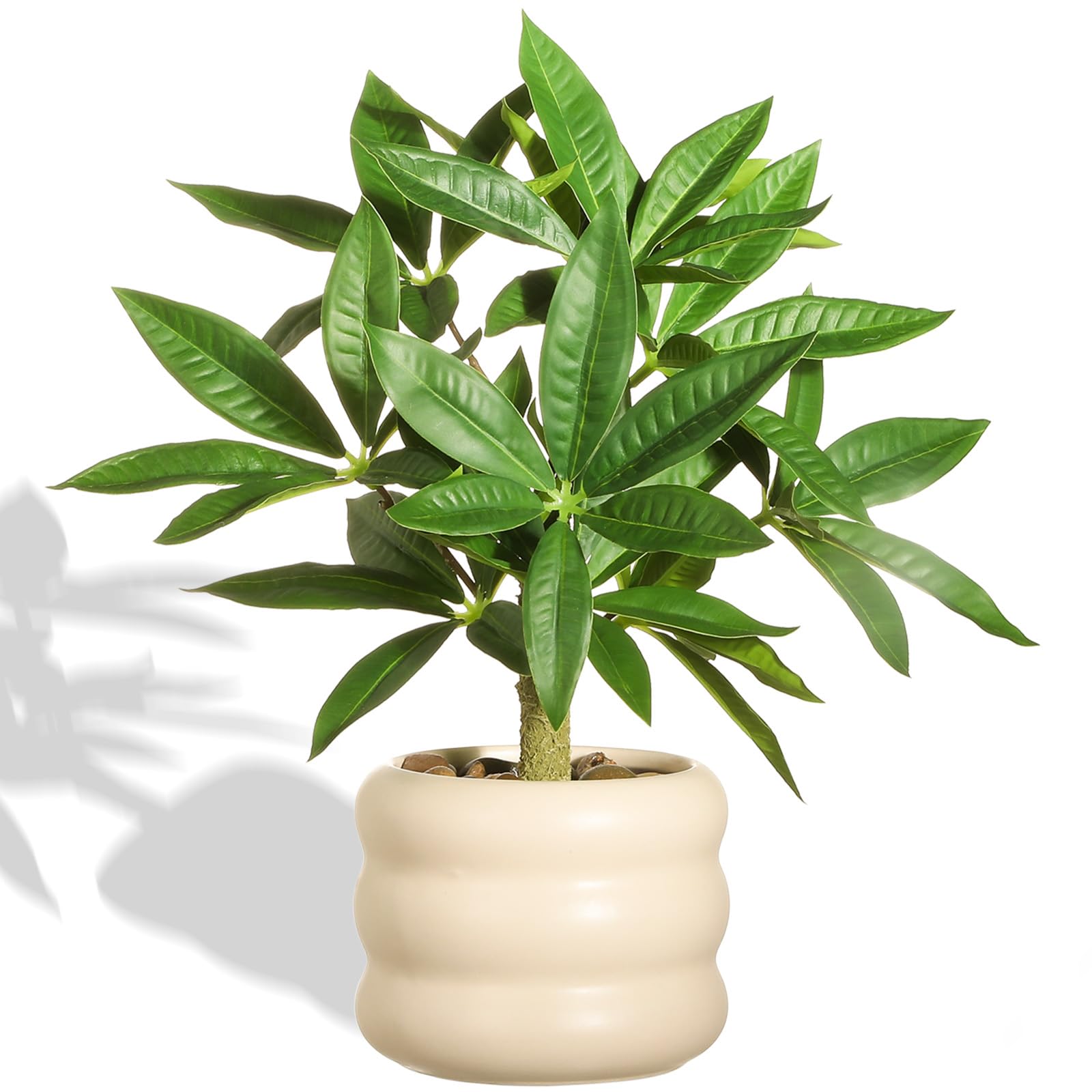 LUWENER Fake Ficus Plant in Ceramic Pot, 12" Tall Artificial Potted Plants for Home Indoor Office, Faux Ficus Plants for Table Bathroom Bedroom Decoration (Green plant Round pot)