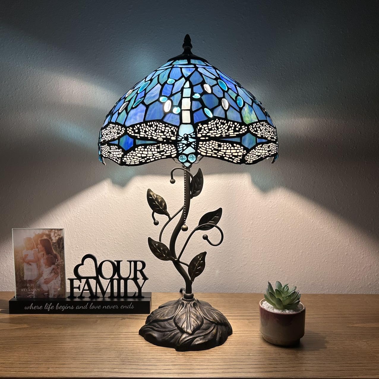 enjoy decor lamps Tiffany Table Lamp Blue Stained Glass Dragonfly