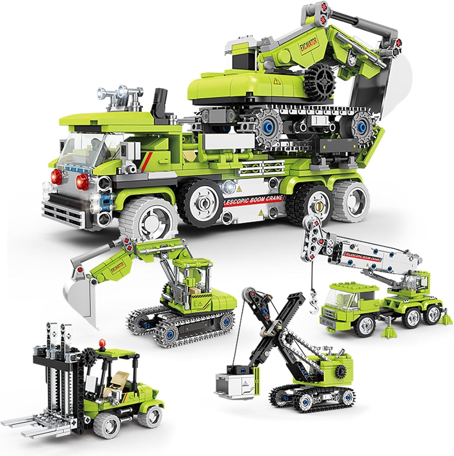 City Heavy-Duty Tow Truck with Excavator Building Toy,4 in 1 Construction Toys,Forklift,Crane Truck Pretend Play Set for Kids,Great Gift for Boys Ages 8 and Up Who Love Engineering Models