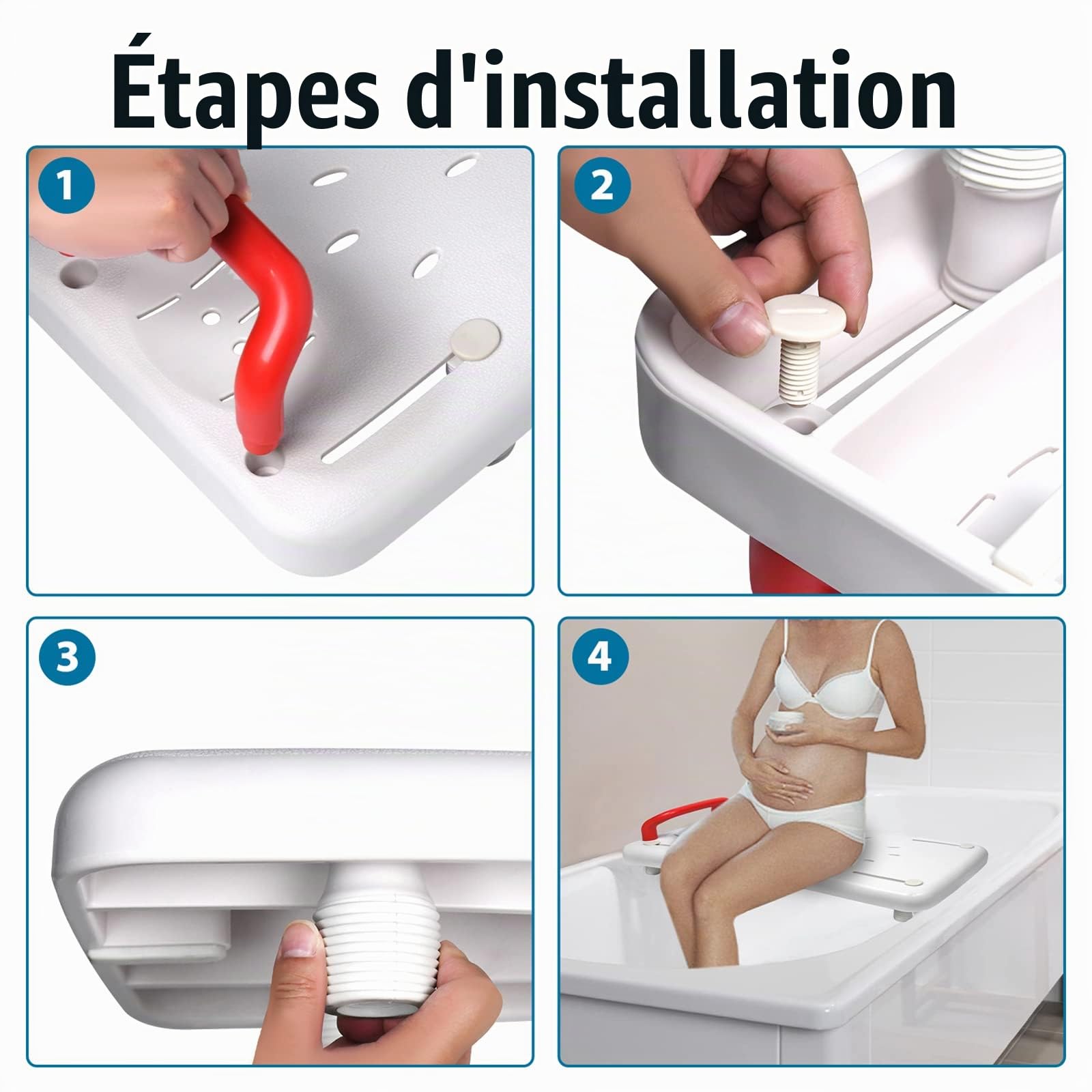HENGMEI Siège de bain, pour personnes âgées, baignoire, aide à l'entrée, siège réglable en plastique, pour adultes, planche de douche avec porte-savon et poignée, poignée noire