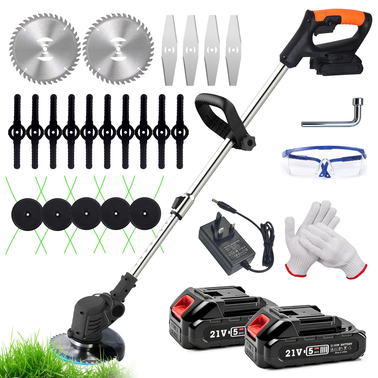 Cordless Strimmer Grass Trimmer with 2*Battery and Charger, Lightweight Strimmer Cordless, Battery Strimmer 21V MAX, Garden Strimmer Adjustable Head and Telescopic shaft for Lawn, Edges, Weeds — view 10