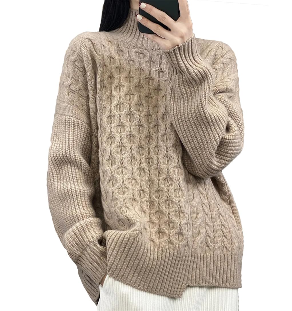 Damski długi rękaw półgolf jednolity sweter luźny wyszczuplający retro sweter dzianina