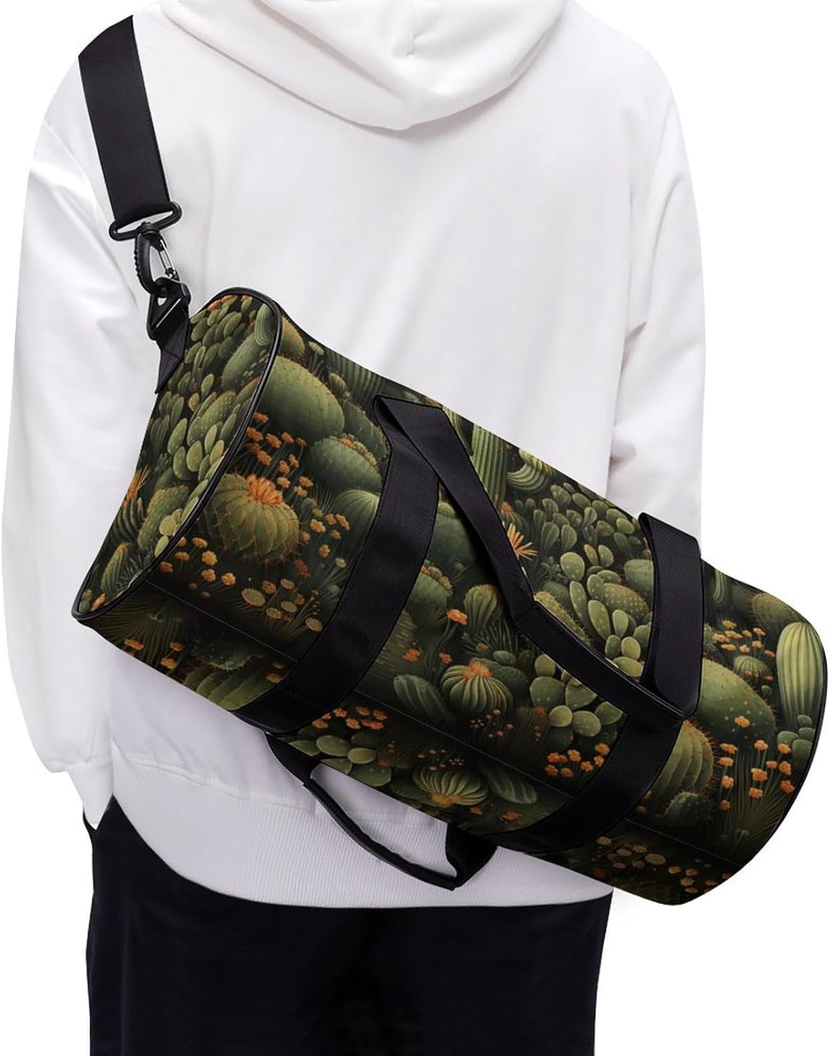 Aesthetic Sports Bag for Women Green Green Printed Duffle Travel Bag for Men Women Mini Workout Bags Cylindrical Gym Bag
