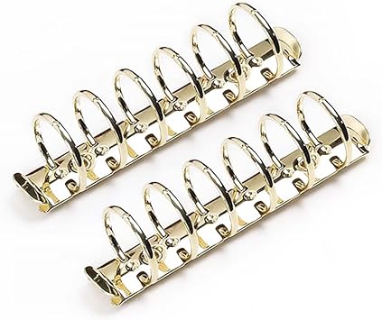 2 Pieces 6-Hole Ring Binder Mechanisms Replacement Kit for Binder Planners Gold,A5-19mm