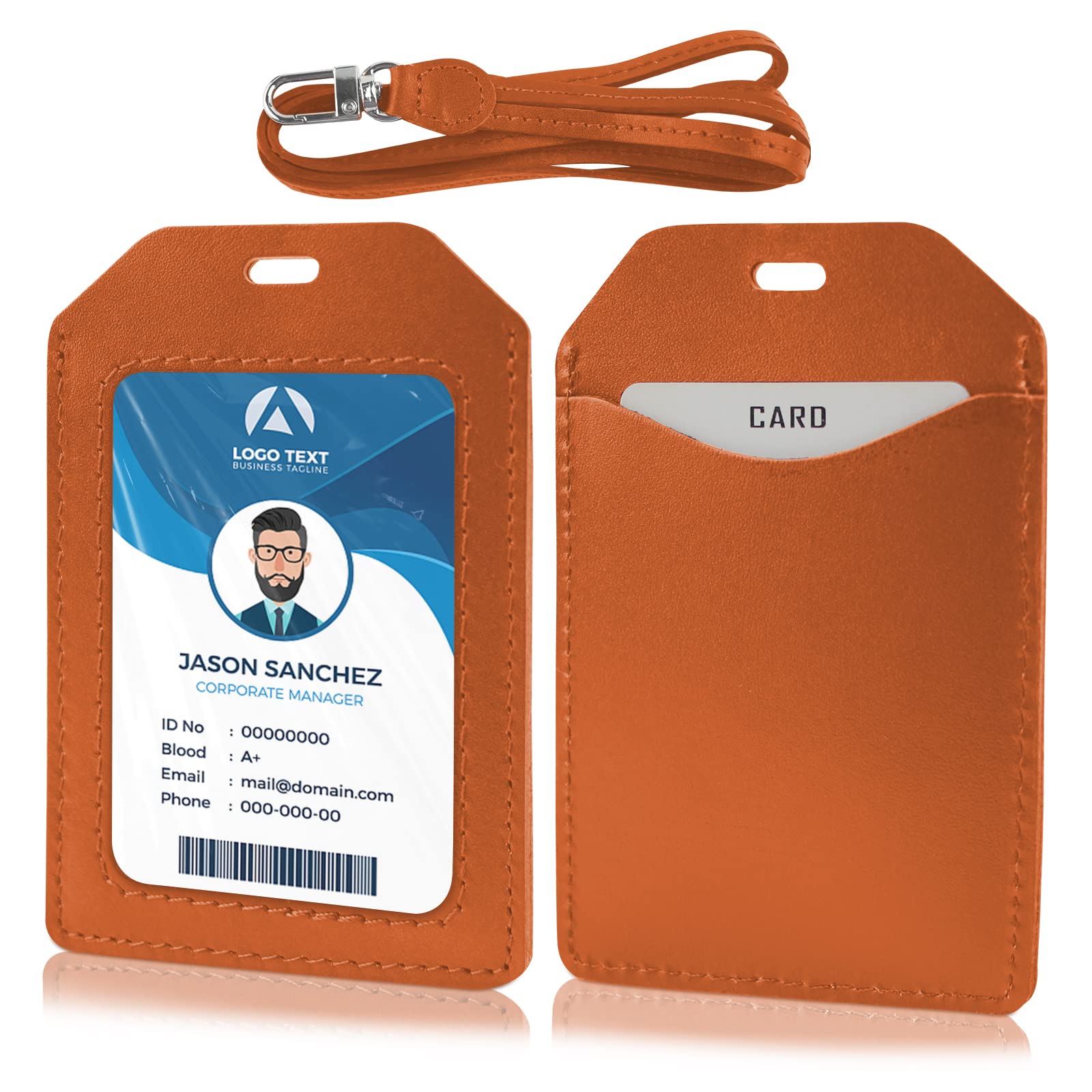 Badge Holder: Boshiho Vegetable Tanned Leather ID Card Holder with Heavy Duty Lanyard Vertical Style (Tan)
