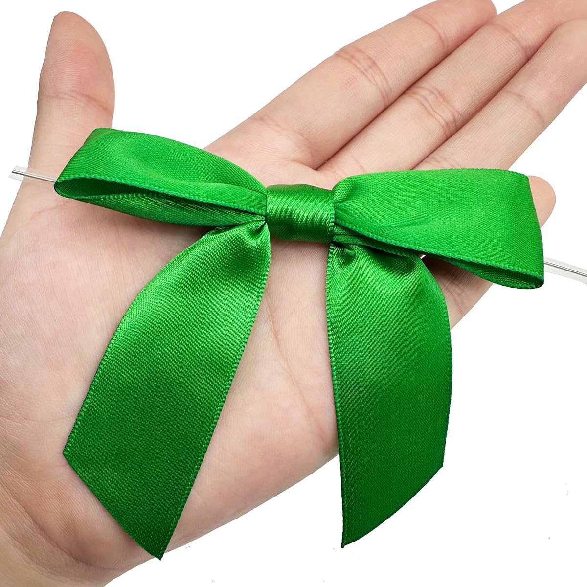 50 PCS 3.5" Green Ribbon Bows for Gift Wrapping Premade Satin Twist Tie Bows for Craft Sewing Scrapbooking Wedding Birthday Christmas and Easter Festival Gift Wrapping - Image 4
