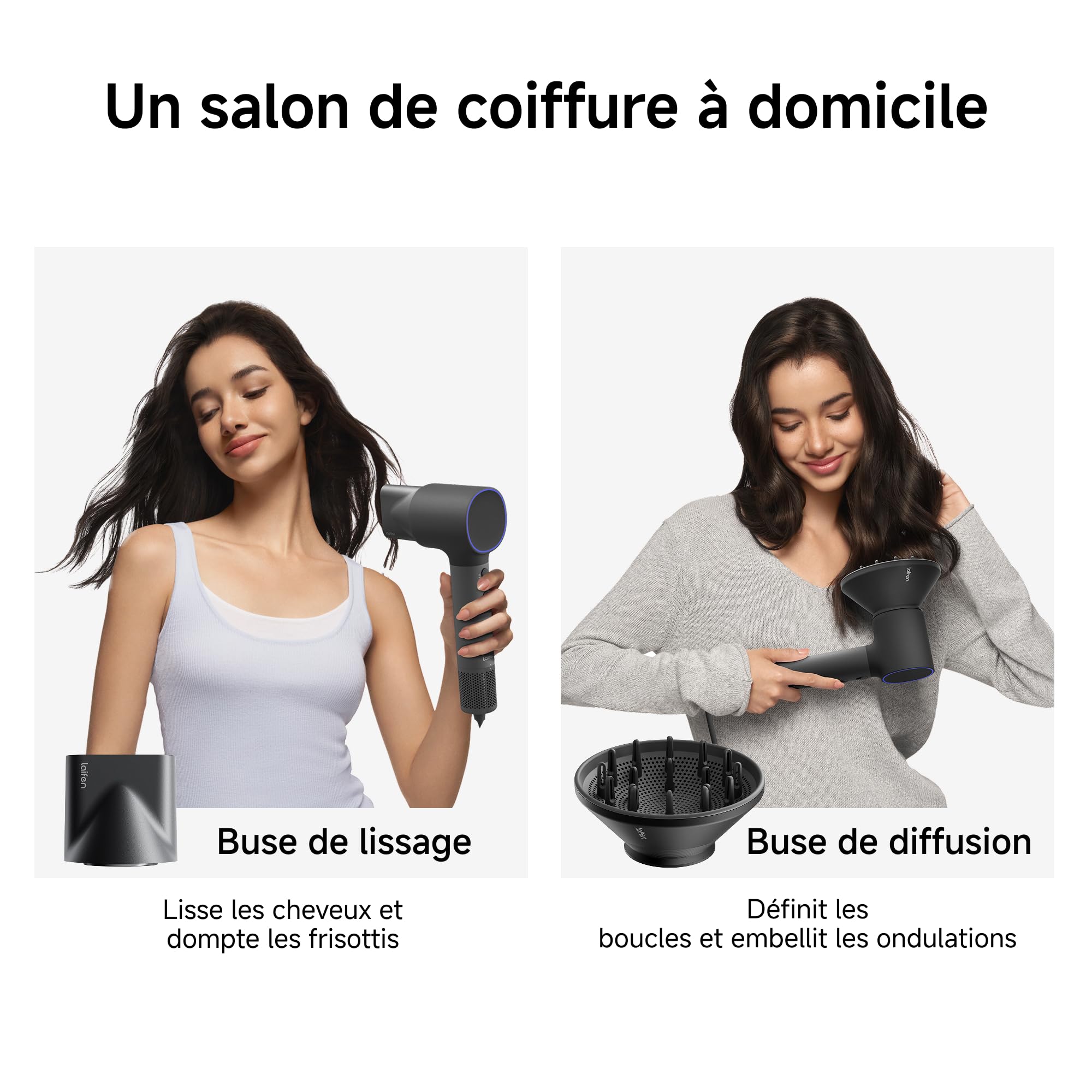 Laifen Neo Sèche-Cheveux Haute Vitesse, 200M Ions Négatifs, Moteur Brushless 110k tr/min, Température Intelligente, Léger 390g, Silencieux 59dB, 2 Buses Magnétiques adapté à toute chevelure (Noir)