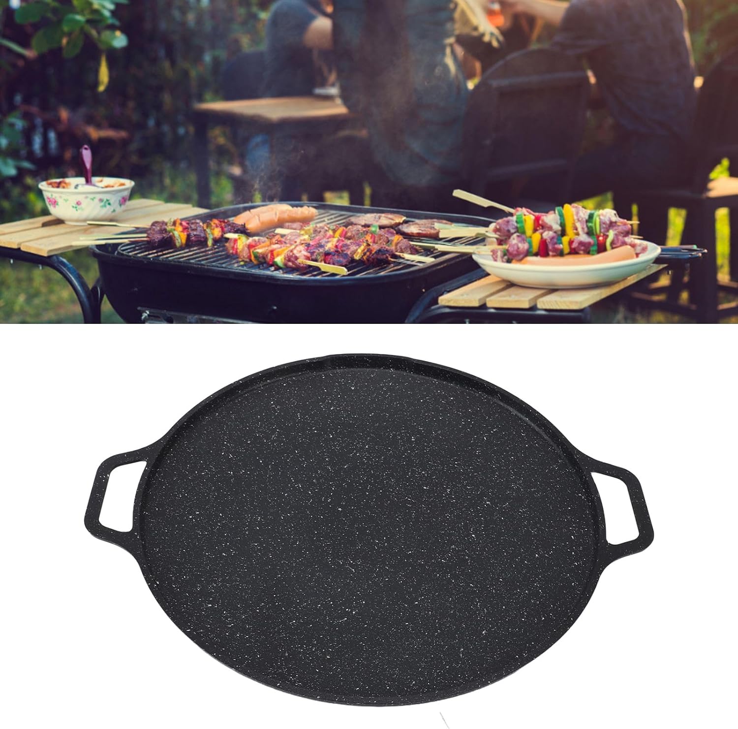 Korean Grill Pan, 15.6inch Round Griddle Pan Nonstick Smokeless BBQ Grill Pan Aluminum Alloy Griddle Pan Stovetop Grill Plate, Korean Camping Grill Pan, Depisutaoikzvgumx1