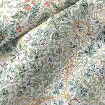 William Morris ヴィンテージフローラルテーブルランナー、ホワイト/グリーン ファームハウス 長方形ランナー、エレガントでシックなテーブルランナー ホリデーパーティー、結婚式、屋内屋外ダイニングテーブル装飾用、33 cm x 108インチ