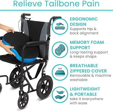 Vive Tailbone Pain Relief Cushion - Memory Foam Seat Pillow for Wheelchairs - for Sciatica, Coccyx, Back Pain, Pressure Relief - Comfort for Long Sitting - Elderly Chair Cushion for Support | For Sciatica, Coccyx, Back Pain, Pressure Relief - Comfort for Long Sitting - Elderly Chair Cushion for Support