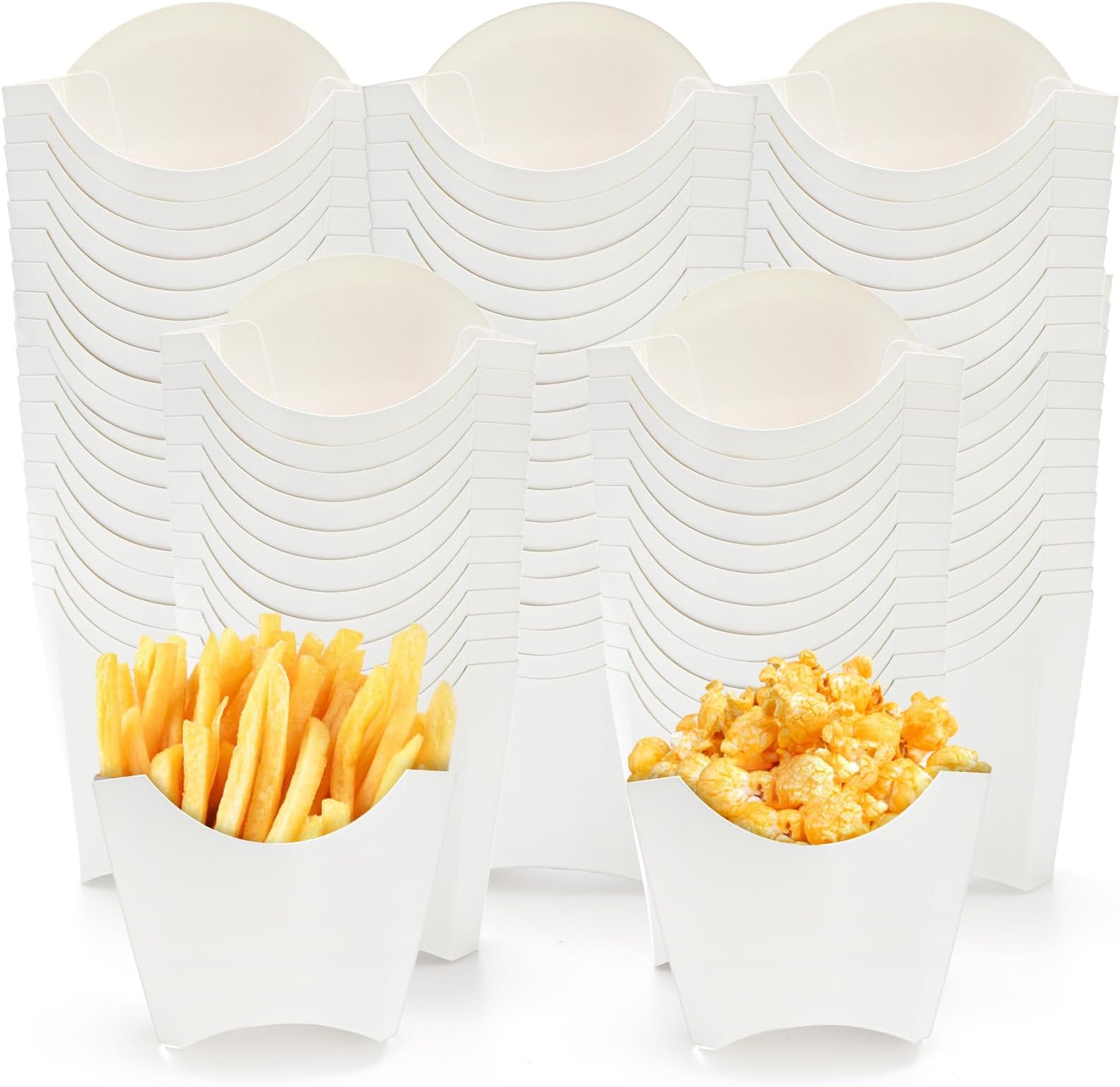Lyellfe 250 Pack French Fry Holder, Disposable To Go French Fry Container Box, 4 Oz Stackable White Kraft Paper Charcuterie Cups for Fries, Onion Rings, Popcorn, Take Out, Party, Grease Resistant