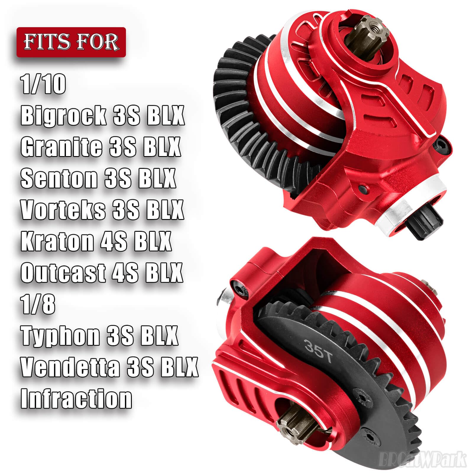BRCatWPark RC 2Pcs Speed Up 35T Differential & 14T Main Gear Set Upgrades Part for 1/8 Typhon Vendetta 3S BLX Infraction,1/10 Bigrock Granite Senton Vorteks 3S BLX Kraton Outcast 4S BLX,Red