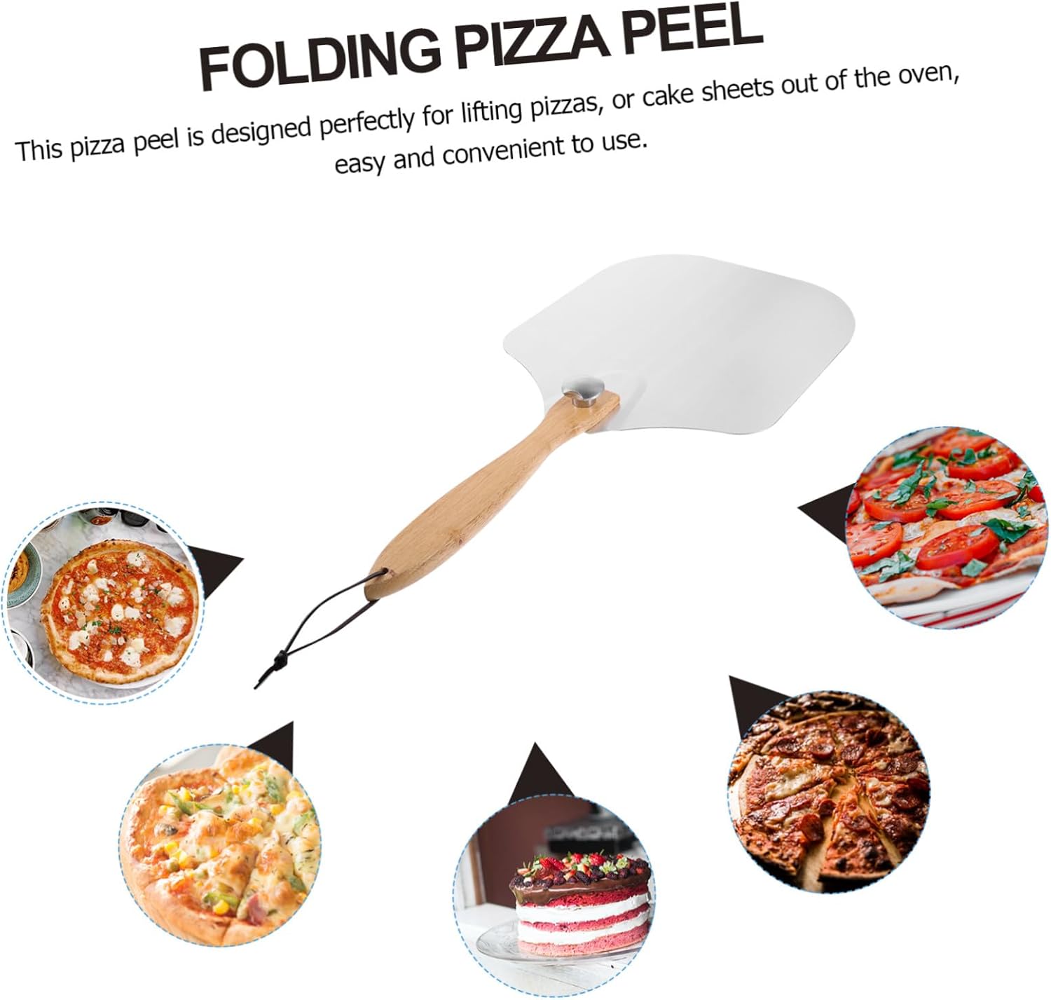 Foldable Wood Handle Pizza Paddle Stainless Steel Pizza Peel Spatula for Easy Transfer Baking Oven Use Non-slip Heat-resistant Grip