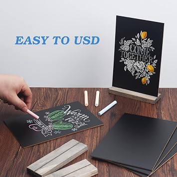 Mini Chalkboard Signs with Stand - 6 PCS Vintage Wooden Tabletop Chalkboard Sign - 6 x 9 Inch Small Message Chalk Board Food Menu Sign, Wedding Decorative Chalkboard Table Signs