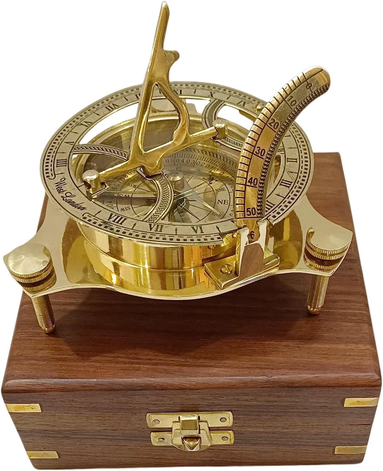 Shiny Brass Antique Sundial Compass, Sundial Clock, Sun dial in Box Gift Sun Clock Ship Replica Watch Sun Clock