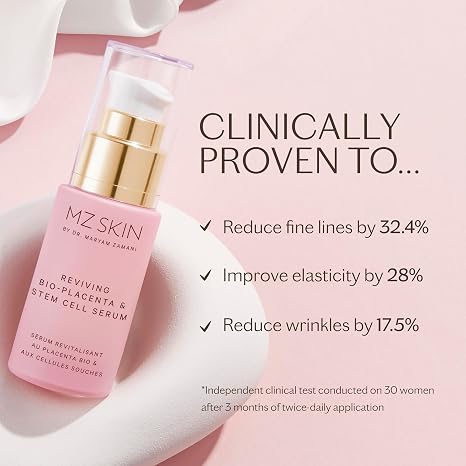 MZ Skin Reviving Bio-Placenta & Stem Cell Serum - Night Treatment for Powerful Rejuvenation, With Peptides, Squalane & Hyaluronic Acid, Perfect For Anti-Aging, Wrinkles & Fine Lines
