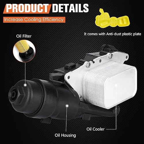 Miniatura 2 de Kit de enfriador de filtro de aceite de motor y adaptador de carcasa compatible con BMW i8 1.5L 14-20 / X1 2.0L 16-19 / X2 2.0L 18-19; para Mini