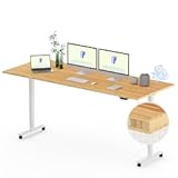 E6 MAX Bamboo Dual Motor 3 Stages Standing Desk 78x30 Inch Whole-Piece Board Electric Height Adjustable Stand Up Desk 150KG Load Capacity&lpar;White Frame &plus; Bamboo Desktop&rpar;