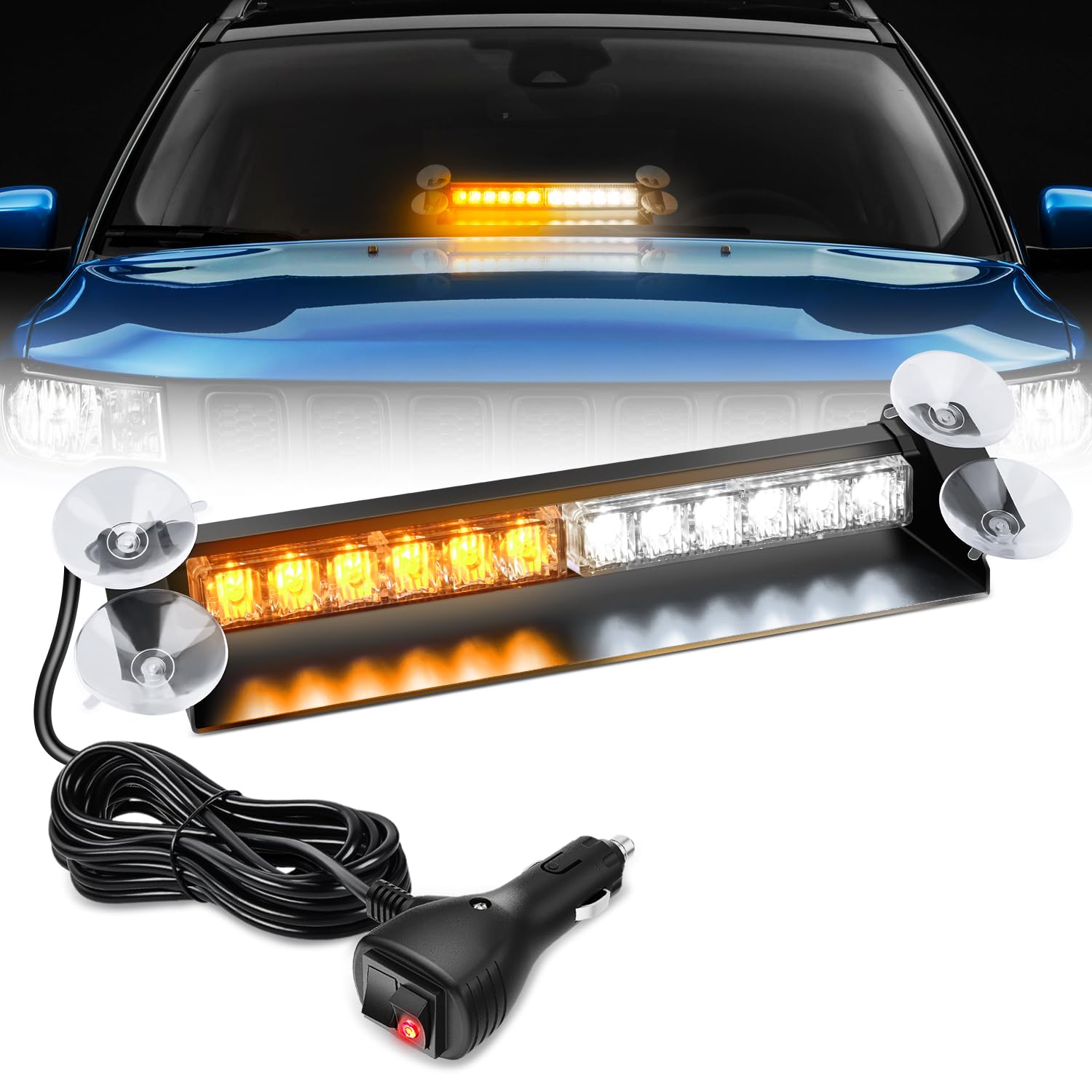 Nilight 12LED Traffic Advisor Strobe Light Bar Amber White Hazard Safety
