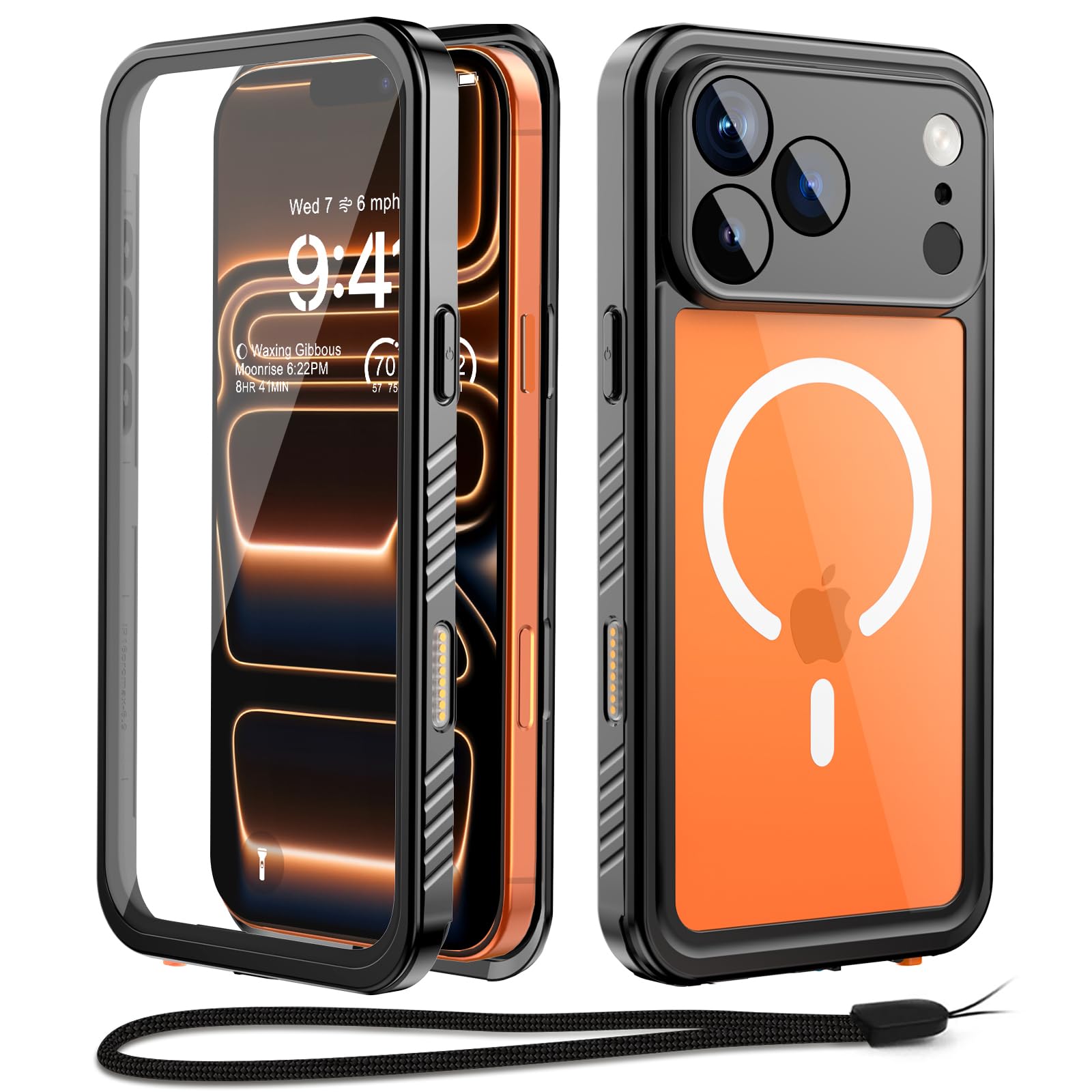 Beeasy Funda para iPhone 17 Pro MAX Impermeable Magnética, 360° Militar Antigolpes Resistente Antipolvo, Completa Estanca Carcasa, IP68 Waterproof Sumergible Acuatica con Protector Pantalla, Negro