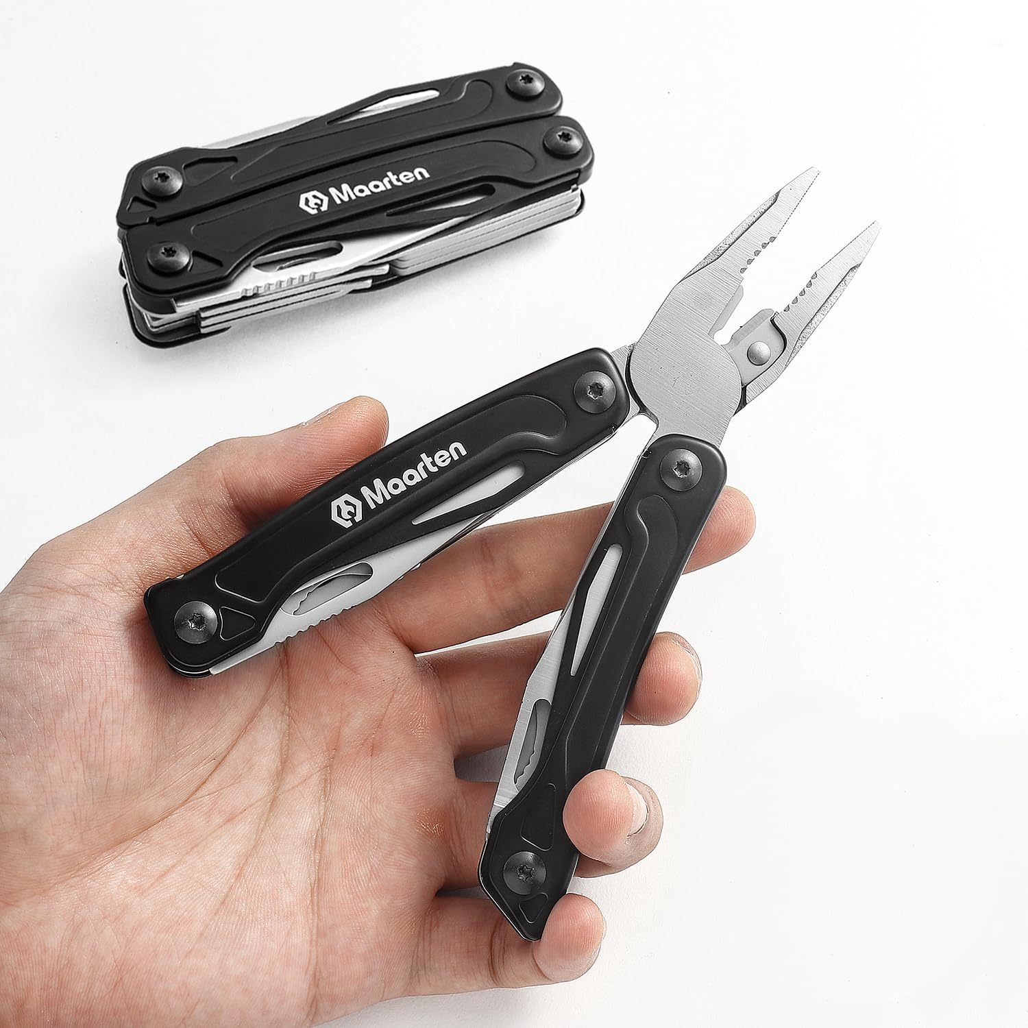 Maarten Multitool Pliers, 13 in 1 Stainless Steel Pocket Multi Tool Pliers with Pocket Clip, Portable Safety Locking Multi-Plier with Folding Saw, Bottle Opener and Durable Nylon Sheath